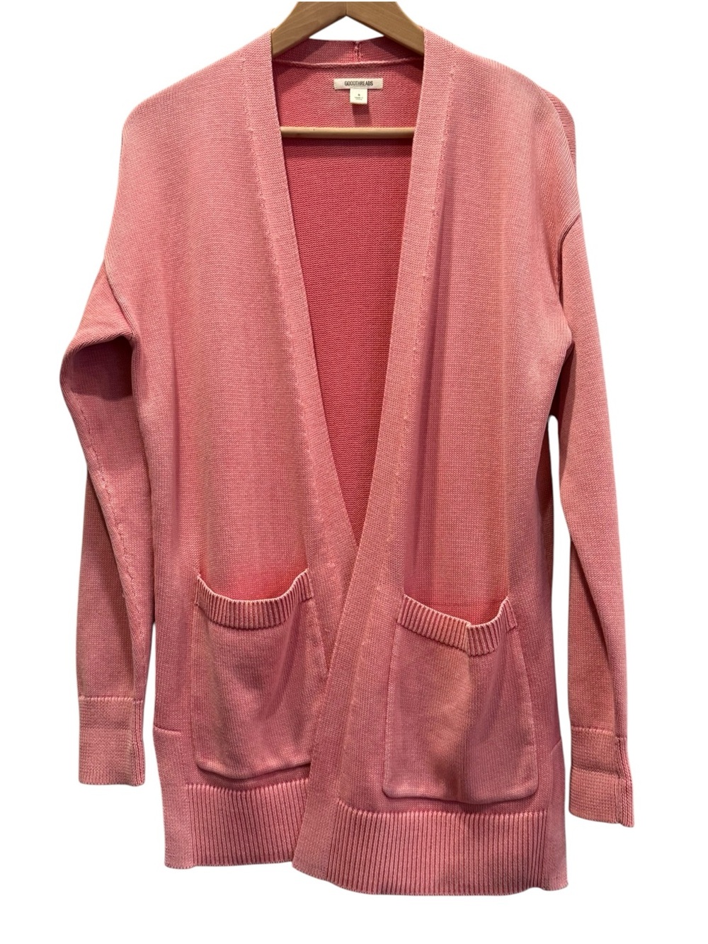 Goodthreads Pink 100% Cotton Open Front Cardigan Sweater S Pockets